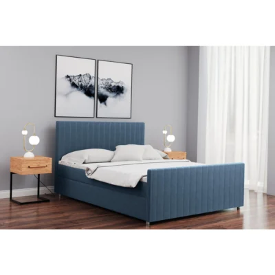 Kaiser Möbel Boxspringbett LATINO in Blau, Liegefläche 120x200 cm – mit Bettkasten, Taschenfederkern